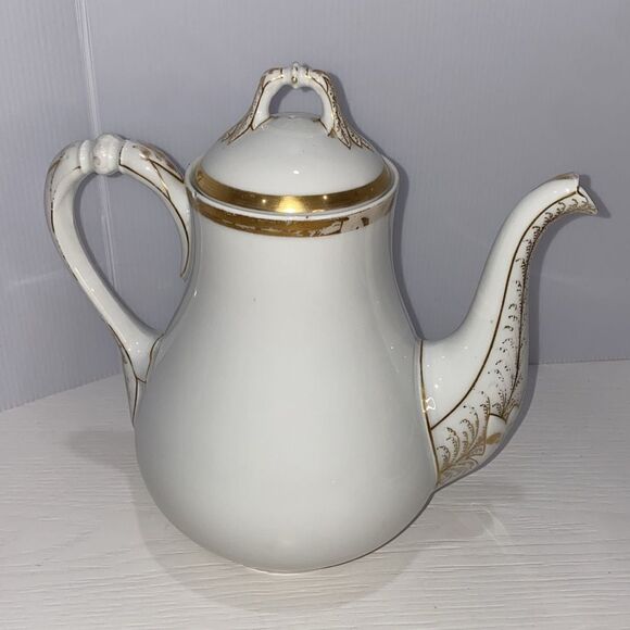 Haviland Limoge Antique Coffee Tea Pot Wedding Ring Pattern 9.25" H x 9" Width - Picture 3 of 13